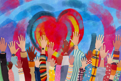 illustration of friendship, hands and hearts
