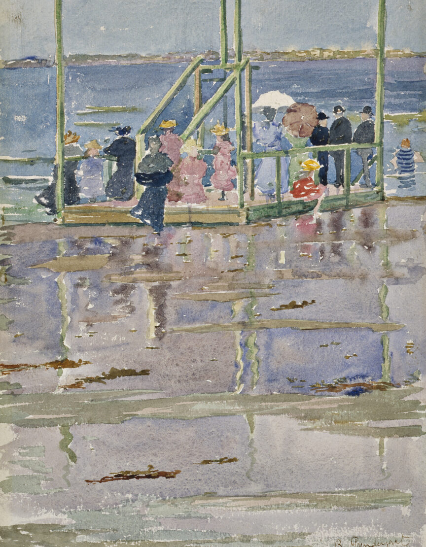 Maurice Brazil Prendergast, Float at Low Tide, Revere Beach, c. 1896–97. Watercolor and graphite on paper, 13 13/16 x 9 3/4"